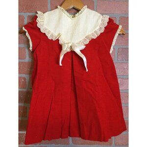 Vintage Fischel Girls Velvet Embroidered Lace Dress Red Ivory Size 6 Christening